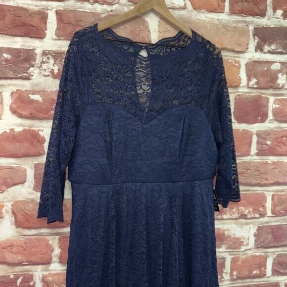 Torrid Dress Women's 20 Navy Blue Lace Midi Illusion Long Sleeve Formal Zip Up - Picture 3 of 9